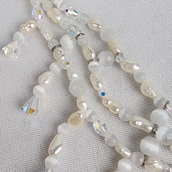 FAC Silver Pacifico AB Crystal Fresh Water Pearl Beaded Chandelier Necklace Set - Picture 5 of 15